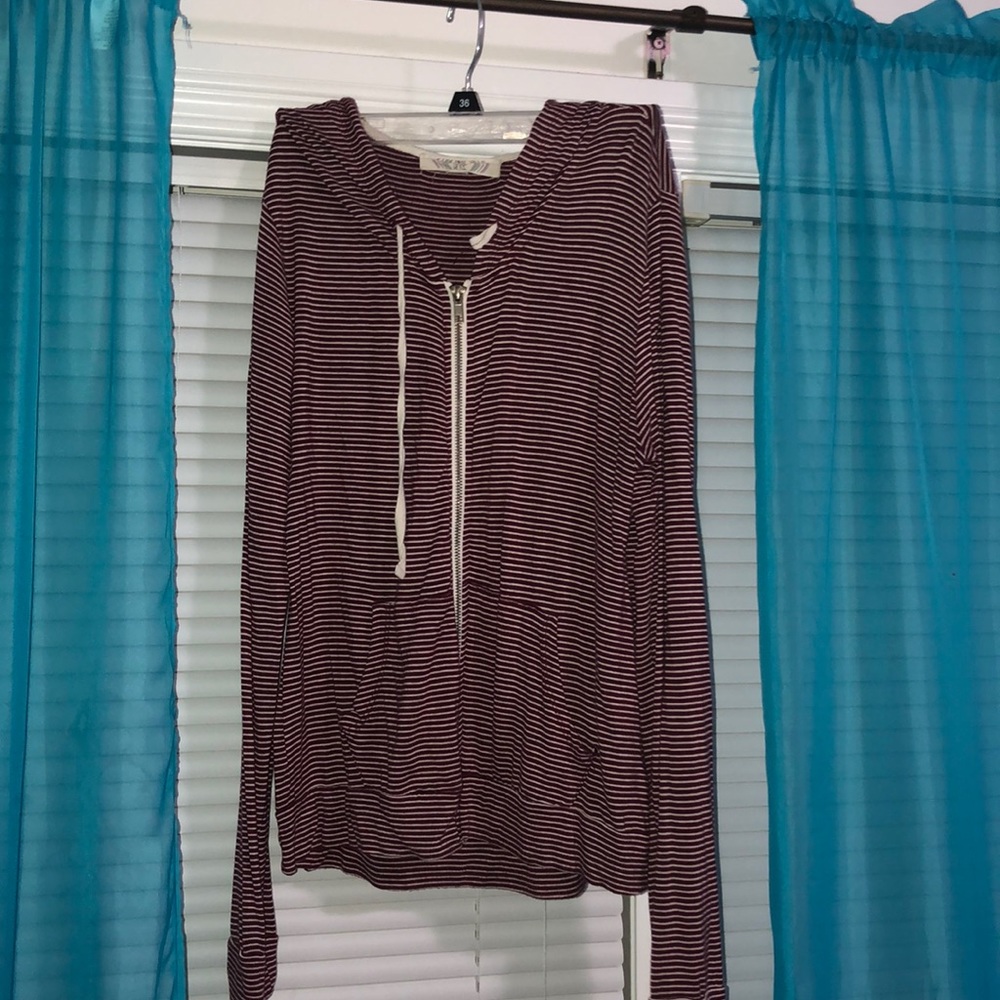 Maroon and white stripped long sleeve
